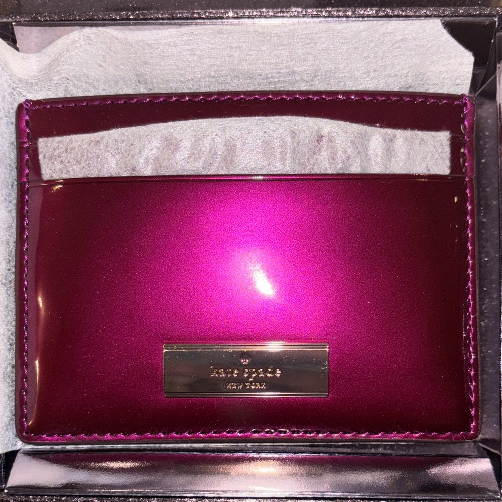Kate Spade Metallic Dark Raspberry Card Holder NIB - Picture 2 of 4